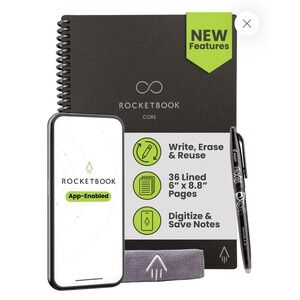 Rocketbook Core Smart Reusable Notebook Bundle Black 6x8.8 Pens Station